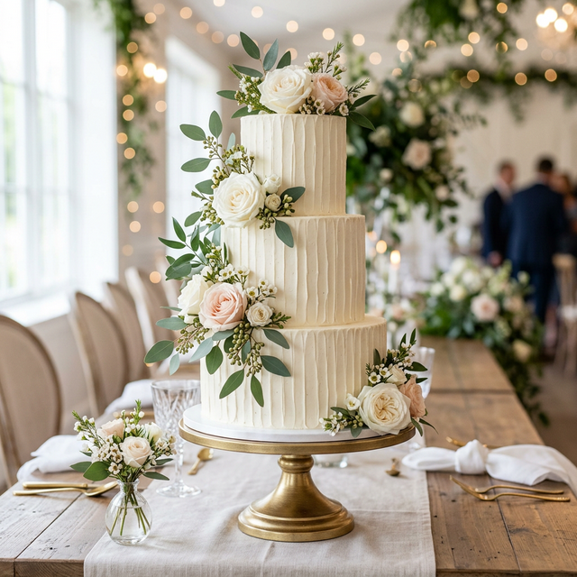 Elegante dreist�ckige Hochzeitstorte mit Blumen