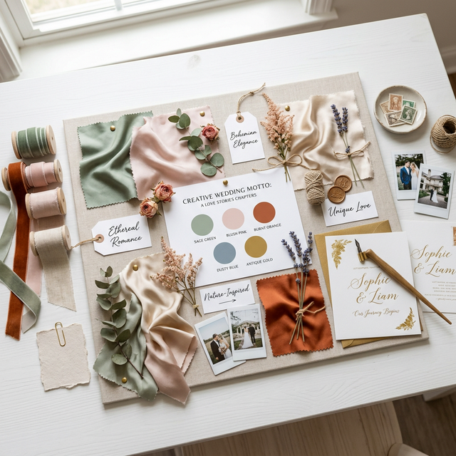 Verschiedene Hochzeitsmottos als Moodboard